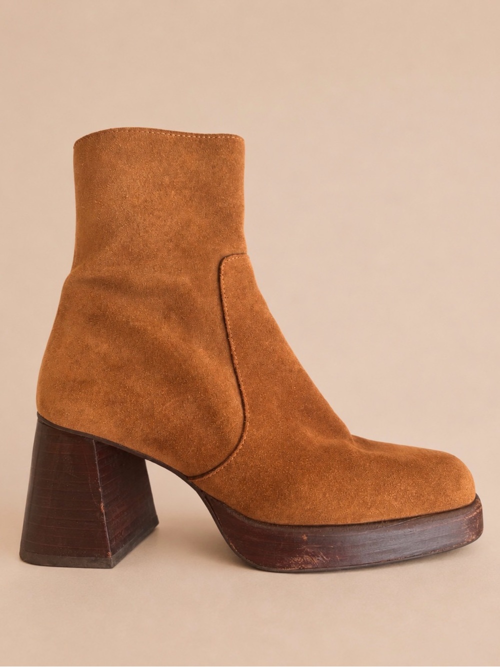 L’INTERVALLE Chestnut Brown Suede Platform Block Heel Ankle Boots 38 / US 7.5-8 - Picture 17 of 17